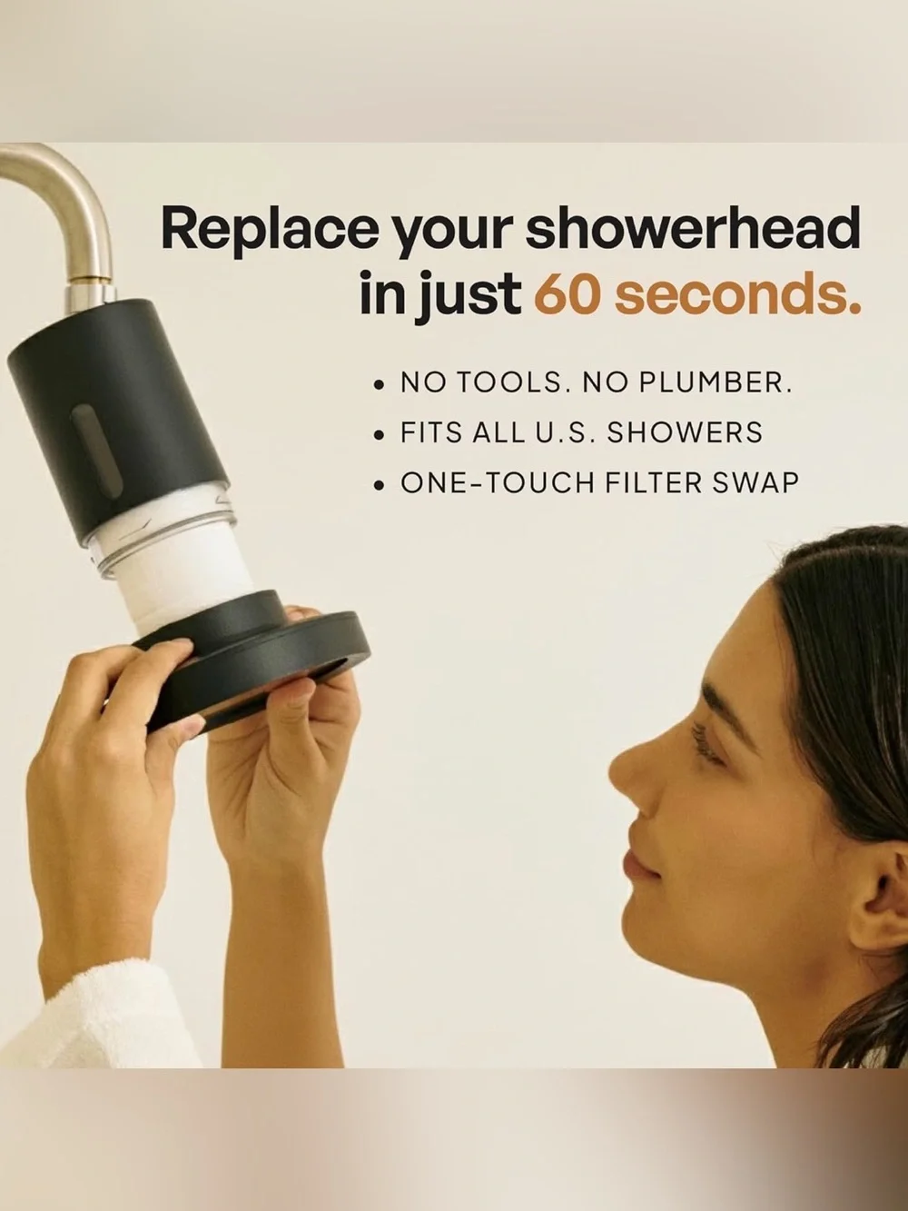 SecondShower Filter ShowerHead with Replaceable Cartridge - White